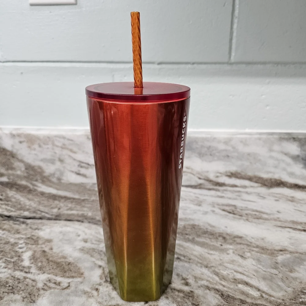 Starbucks 2022 Red to Yellow Ombre Venti 24oz Steel Metal Tumbler HEX Base